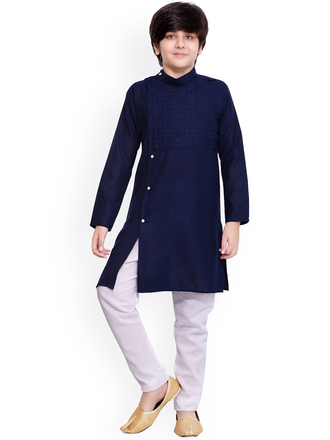 

Jeetethnics Boys Navy Blue Angrakha Kurta with Pyjamas