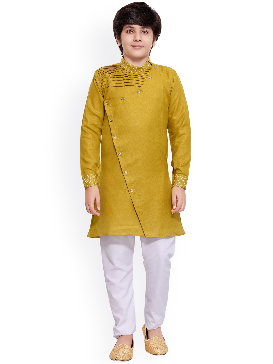 

Jeetethnics Boys Yellow Angrakha Kurta with Pyjamas