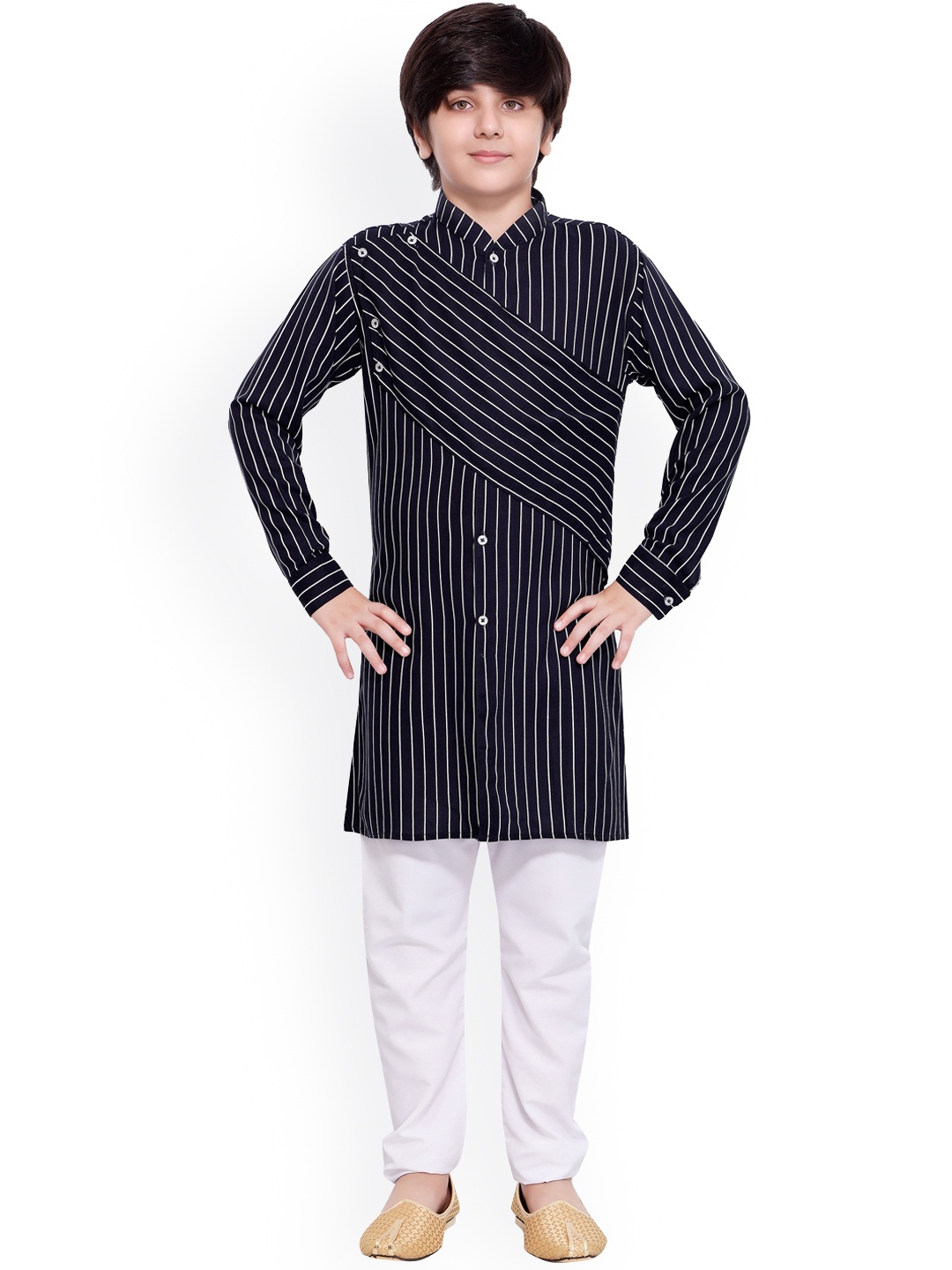 

Jeetethnics Boys Navy Blue Striped Regular Kurta with Pyjamas