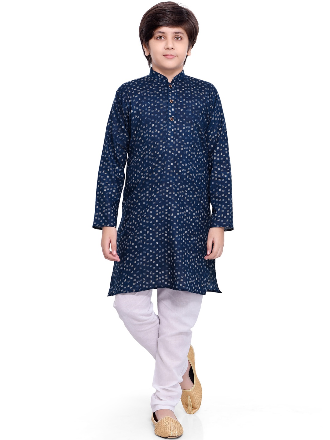 

Jeetethnics Boys Navy Blue Printed Regular Kurta with Churidar