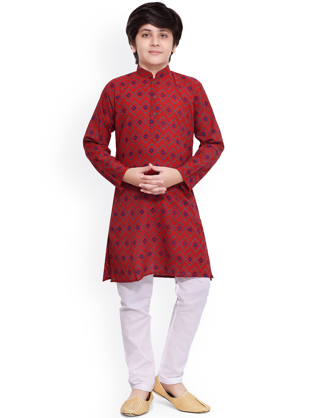 

Jeetethnics Boys Red Printed Regular Kurta with Pyjamas