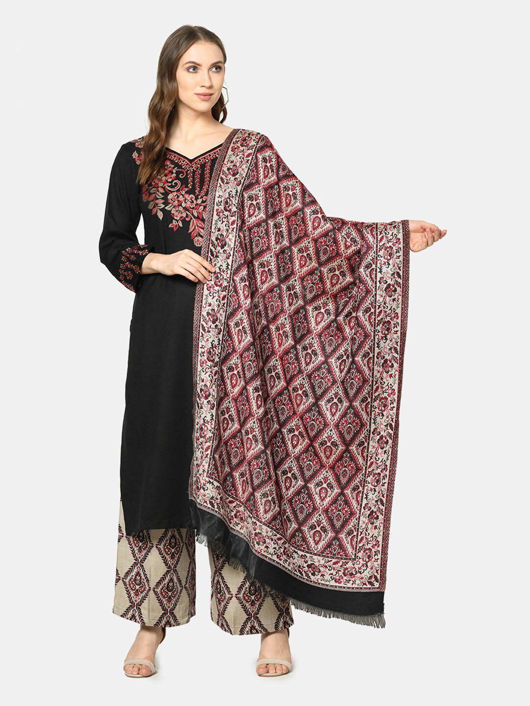 

Safaa Black & Beige Woven Design Unstitched Dress Material