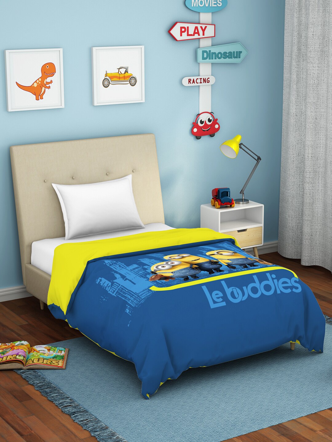 

SPACES Blue & Yellow Minions Cartoon Characters AC Room Pure Cotton Single Bed Dohar