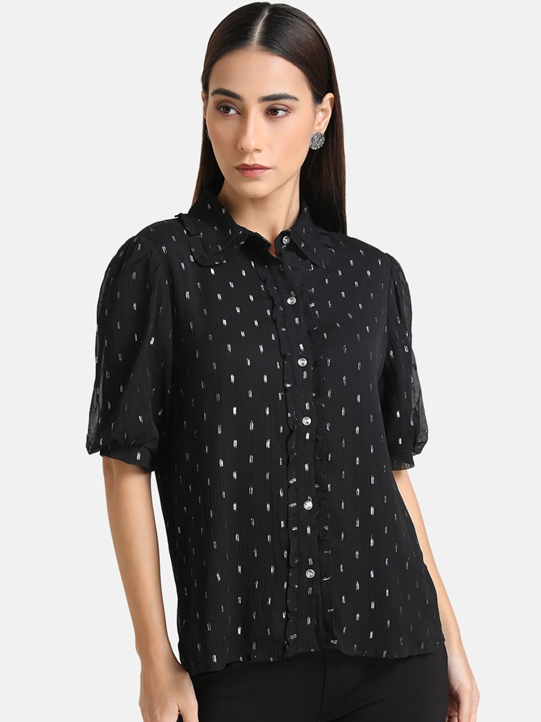 

Kazo Women Black Opaque Printed Party Shirt