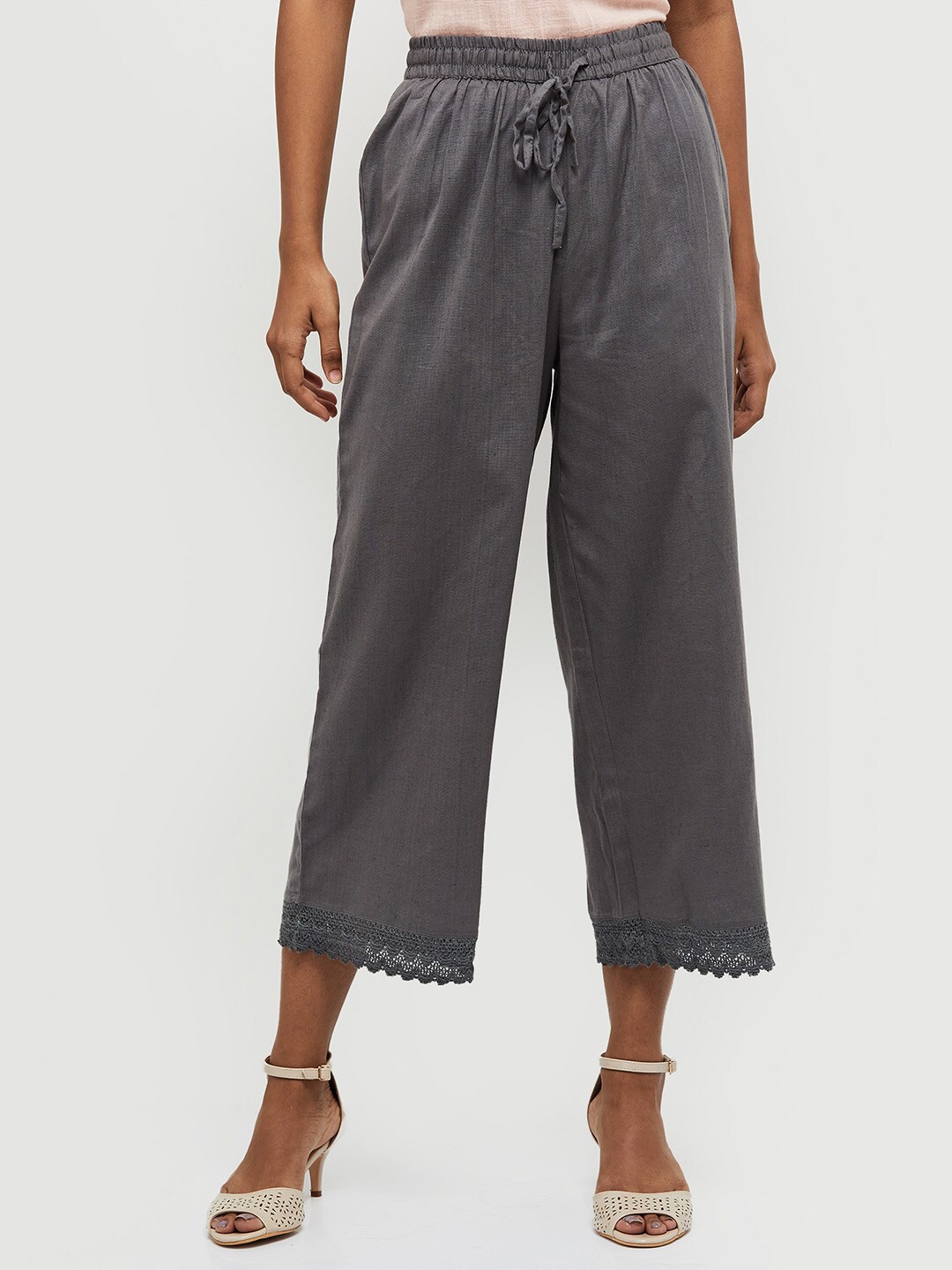 

max Women Grey Cropped Cotton Palazzos