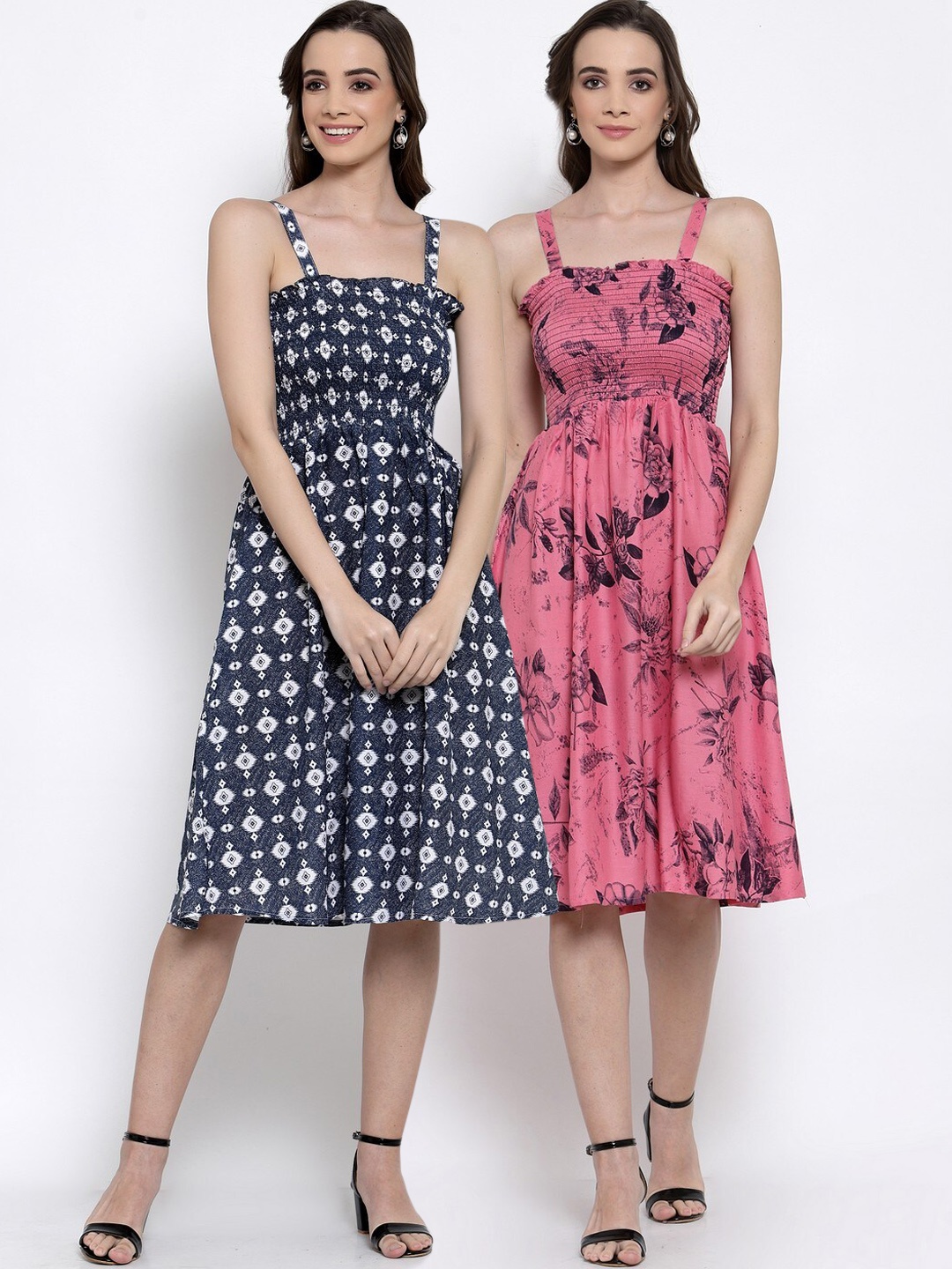 

KLOTTHE Set of 2 Multi Floral Smocked Fit & Flare Dress