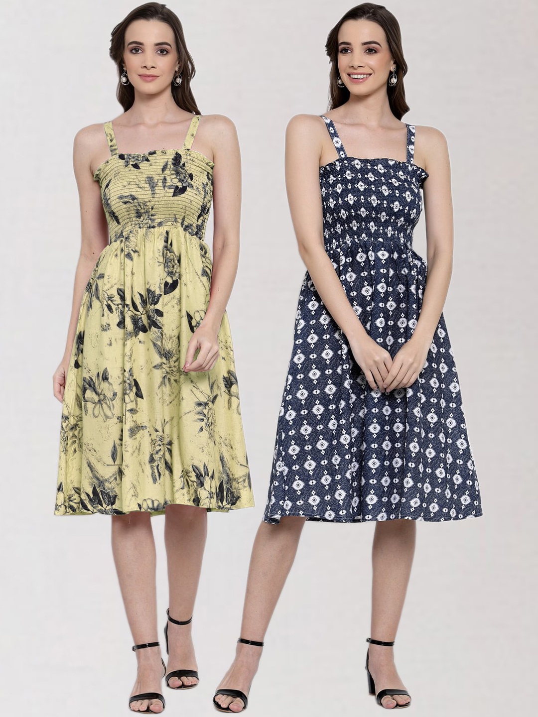 

KLOTTHE Set of 2 Yellow & Blue Floral Dress