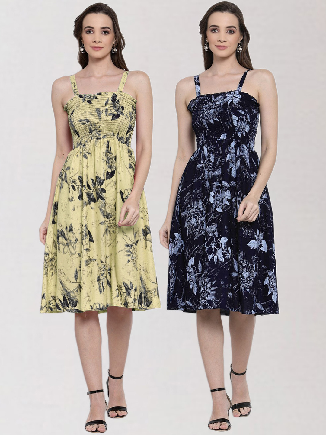 

KLOTTHE Set of 2 Yellow & Blue Floral Dress