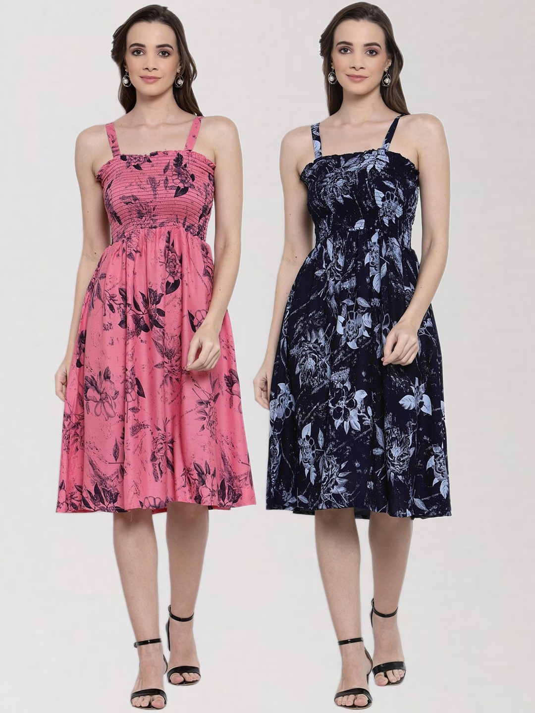 

KLOTTHE Women Set of 2 Multicoloured Floral Fit & Flare Dresses, Multi