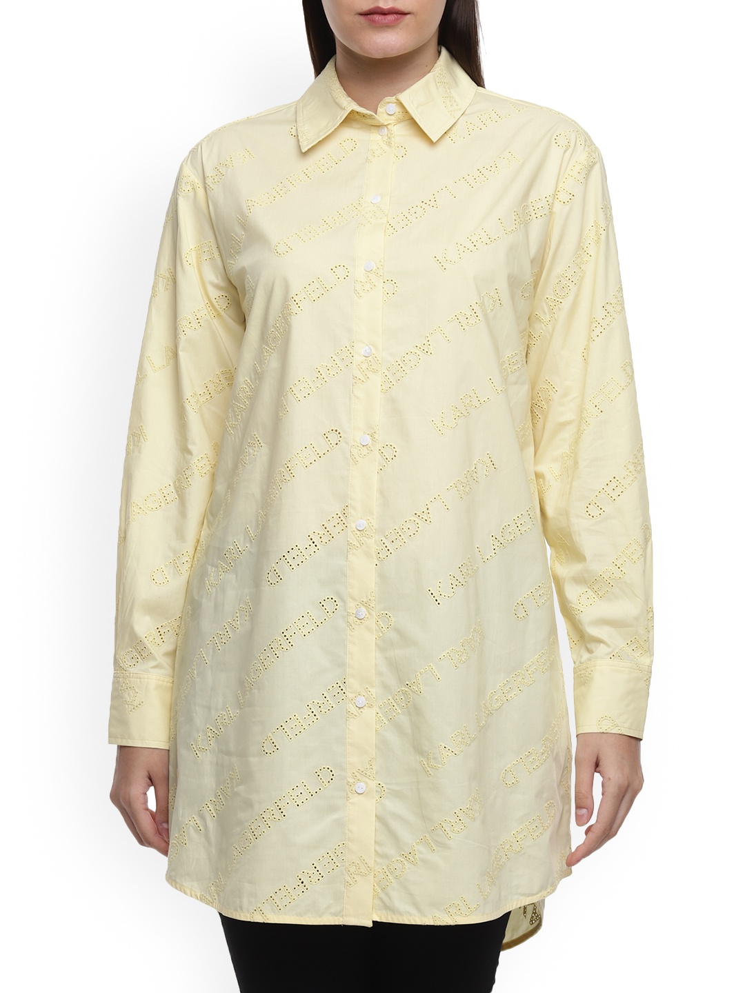 Karl Lagerfeld Women Yellow Oversized Cotton Shirt