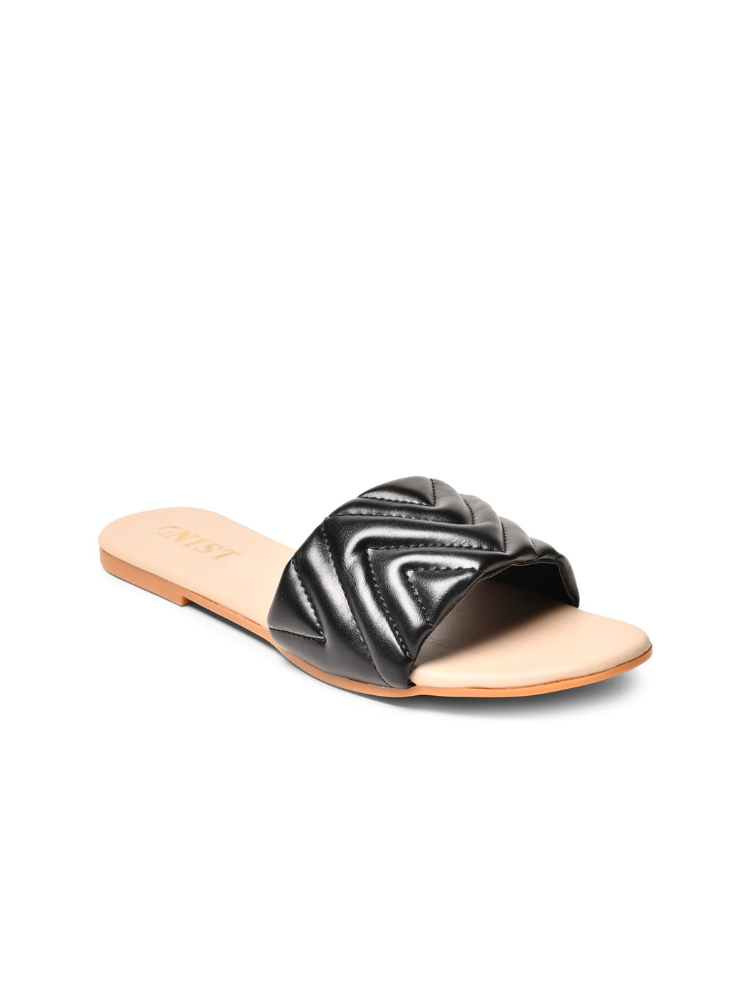 

GNIST Women Black Quilted Open Toe Flats