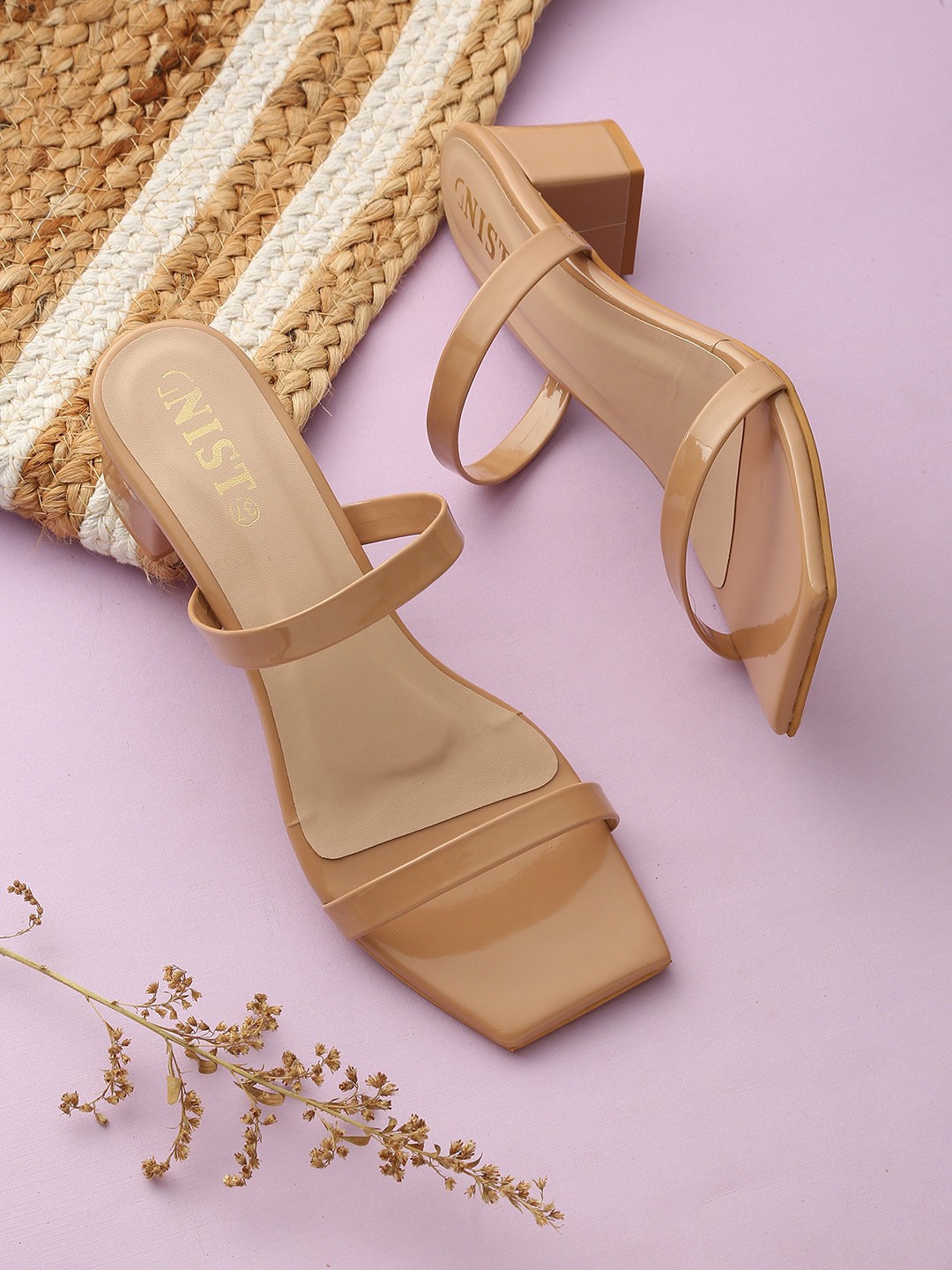 

GNIST Beige Double Strap Chunky Block Heels