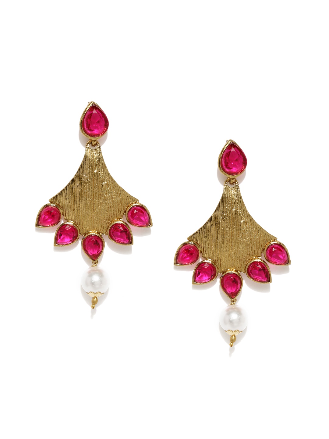 

Fida Gold-Toned & Pink Beaded Drop Earrings