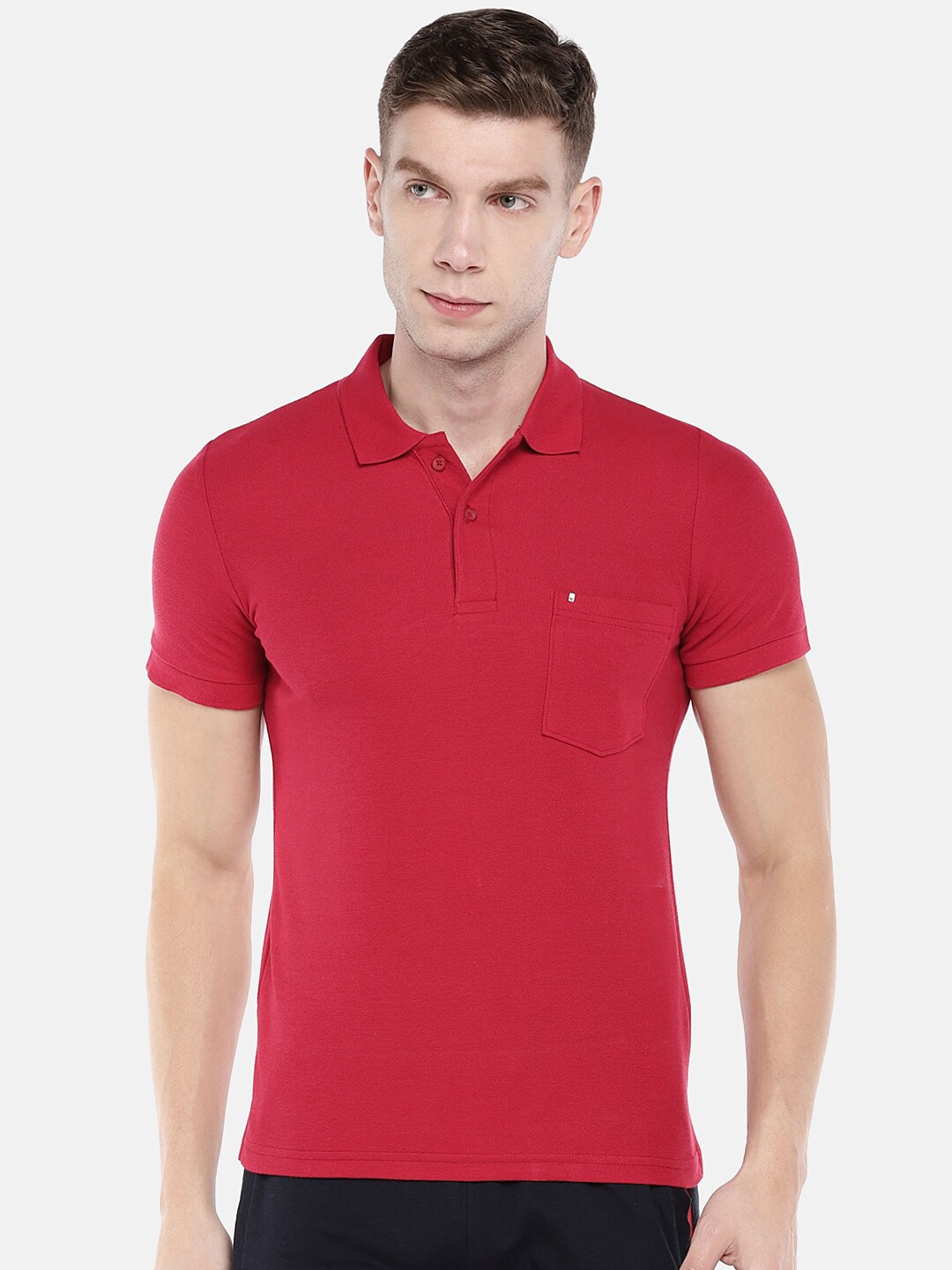 

Sweet Dreams Men Red Polo Collar Pockets T-shirt