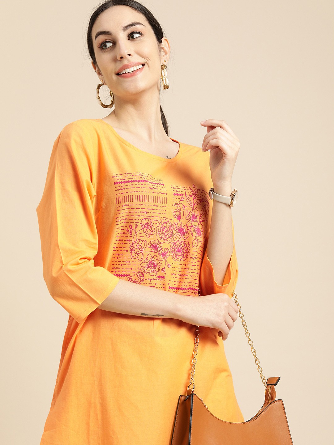 

Anouk Women Yellow Floral Printed Pure Cotton Kurta