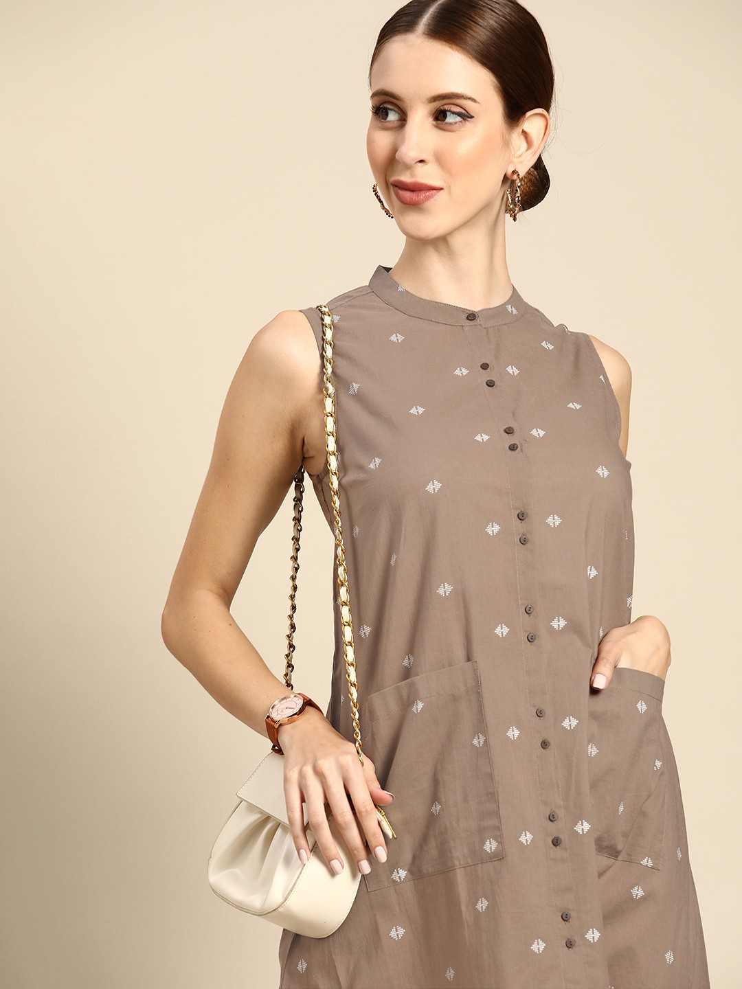 

Anouk Women Brown & White Pure Cotton Printed A-Line Kurta