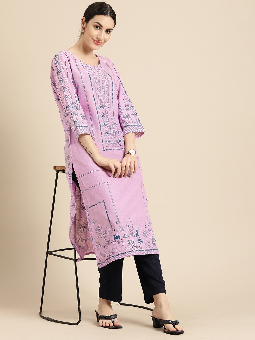 

Anouk Women Lavender Ethnic Motifs Printed Kurta