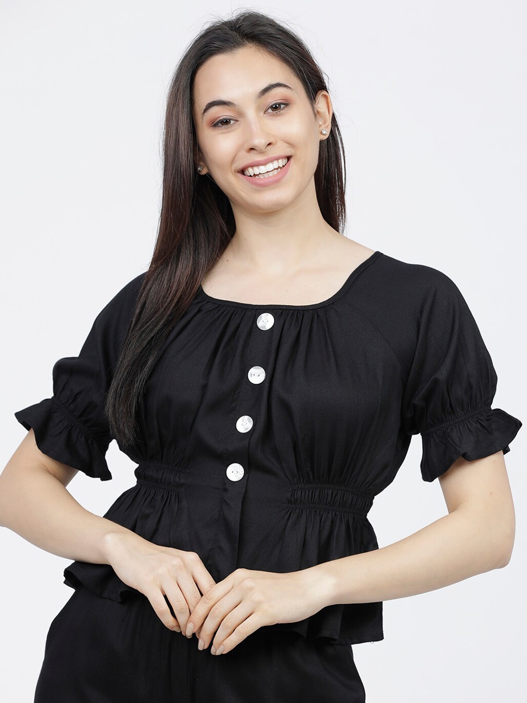 

Tokyo Talkies Black Cinched Waist Top