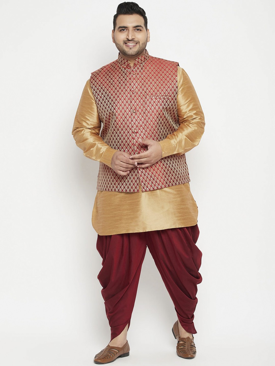 

VASTRAMAY Men Rose Gold Regular Kurta with Dhoti Pants