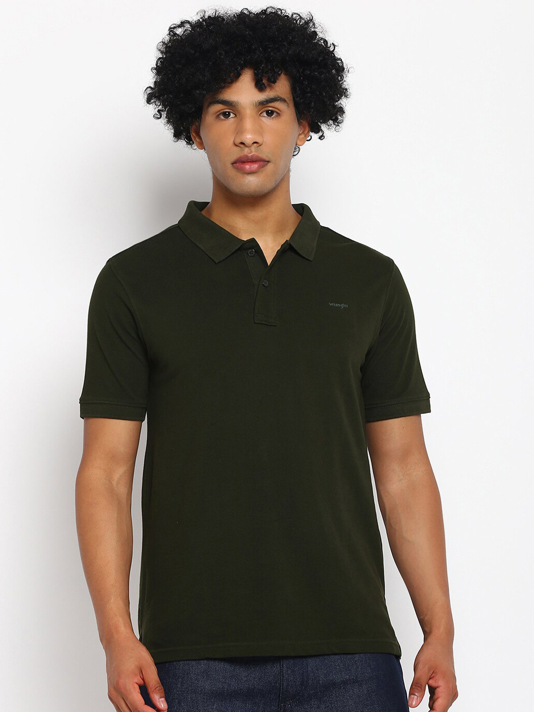 

Wrangler Men Olive Green Polo Collar T-shirt