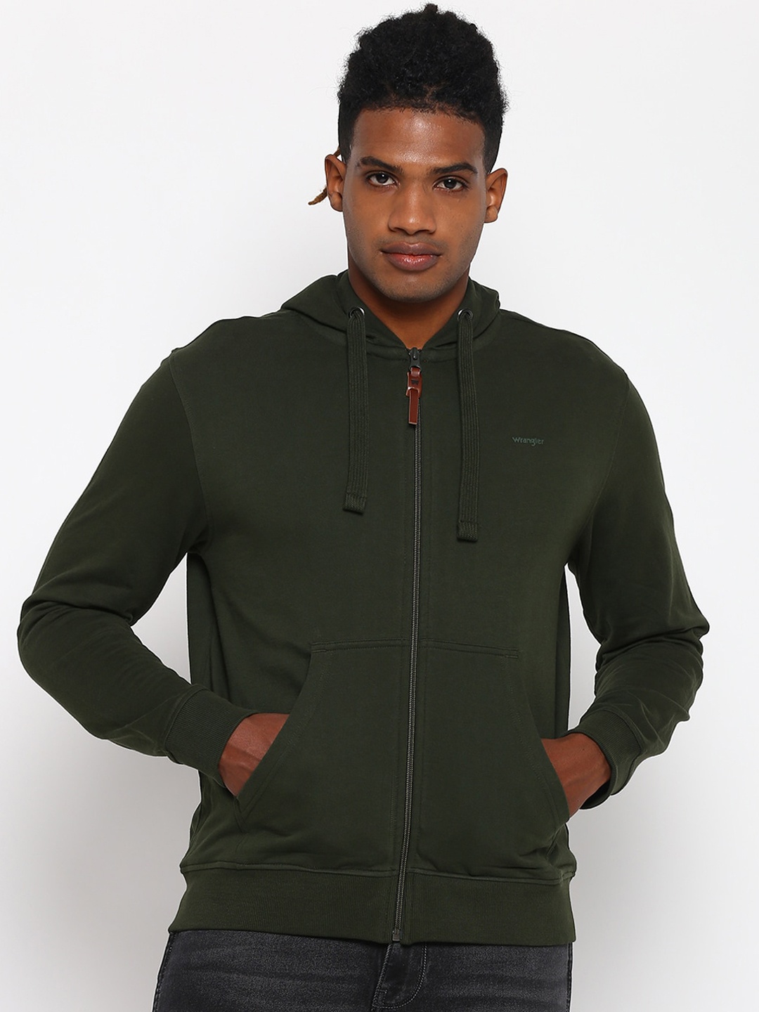 

Wrangler Men Olive Green Hooded Sweatshirt