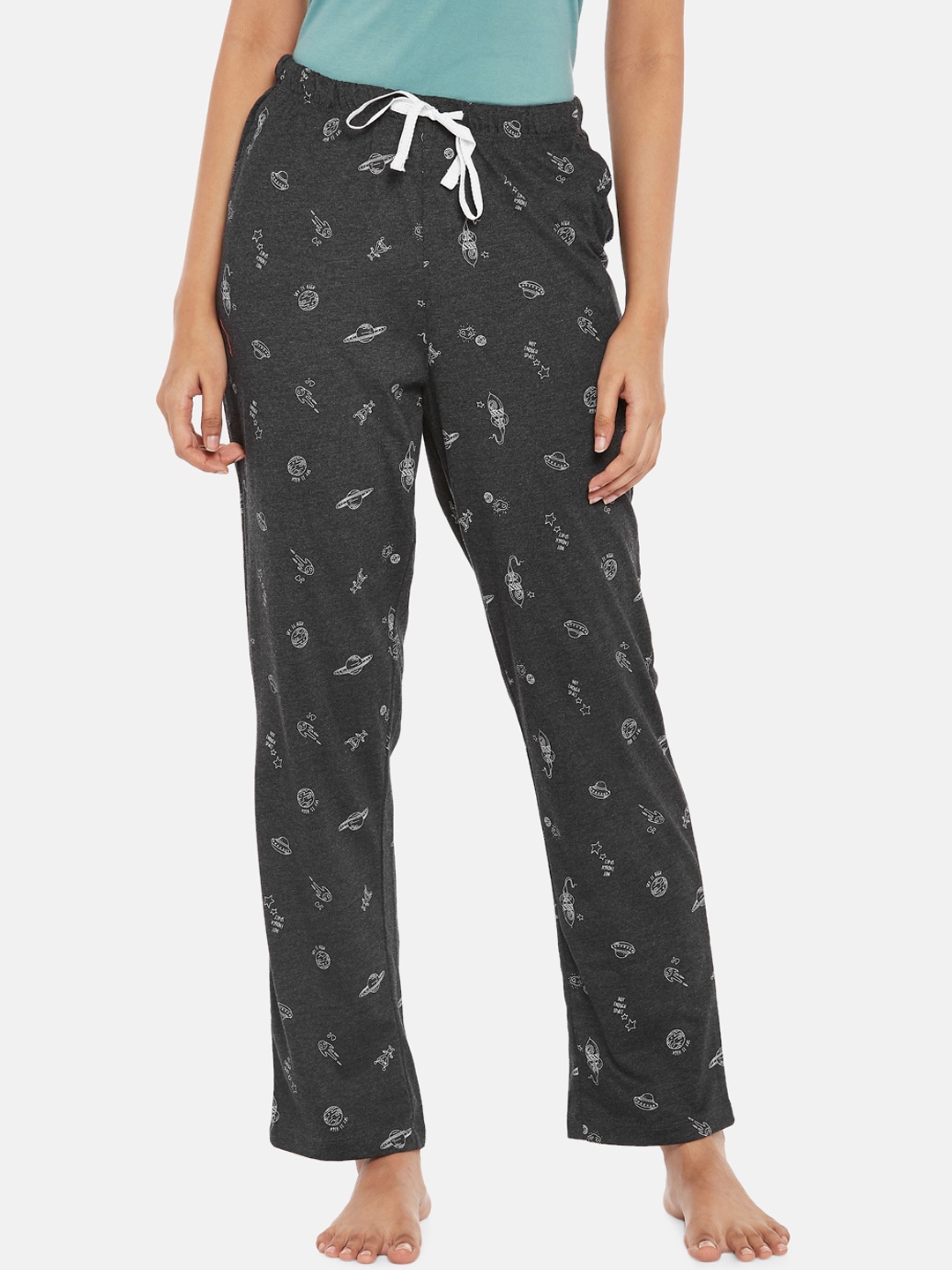 

Dreamz by Pantaloons Women Grey & White Printed Mid Rise Cotton Lounge Pants