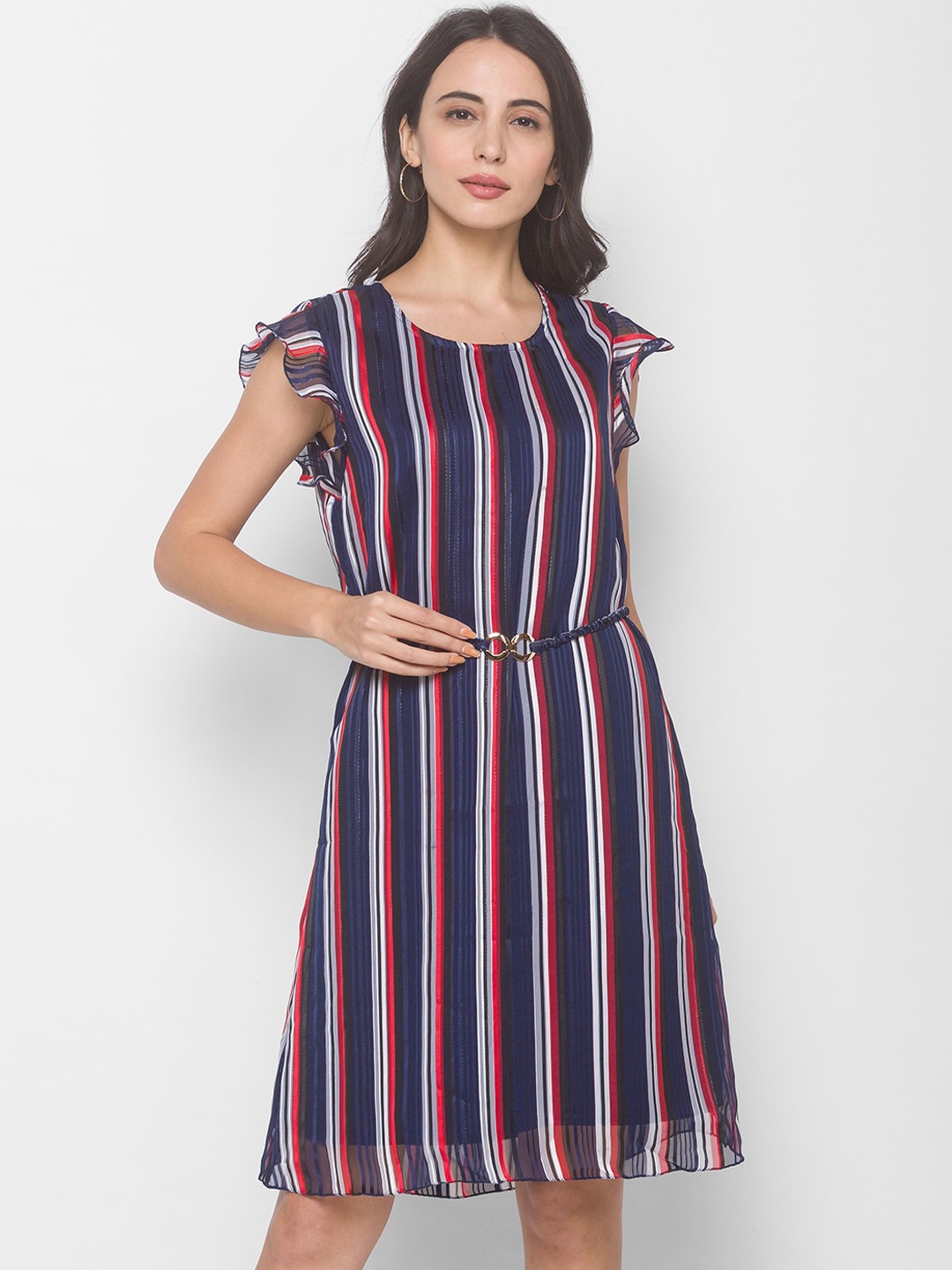

Globus Women Navy Blue & Red Striped Round Neck Fit & Flare Dress