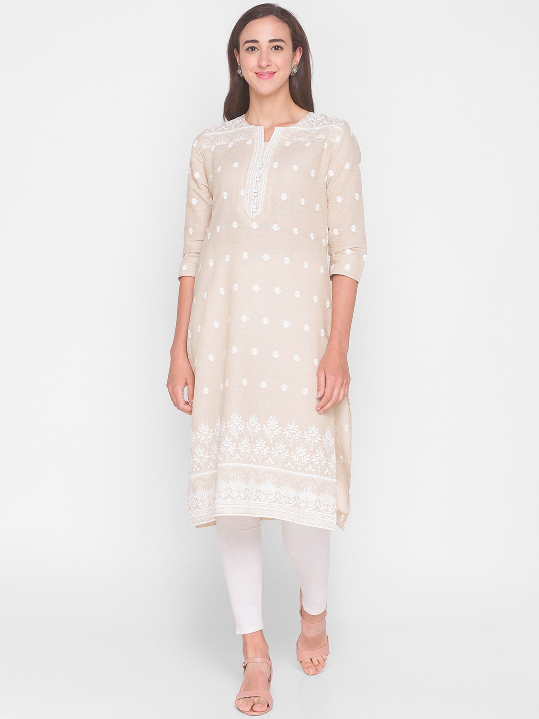 

ZOLA Women Beige Ethnic Motifs Embroidered Thread Work Kurta