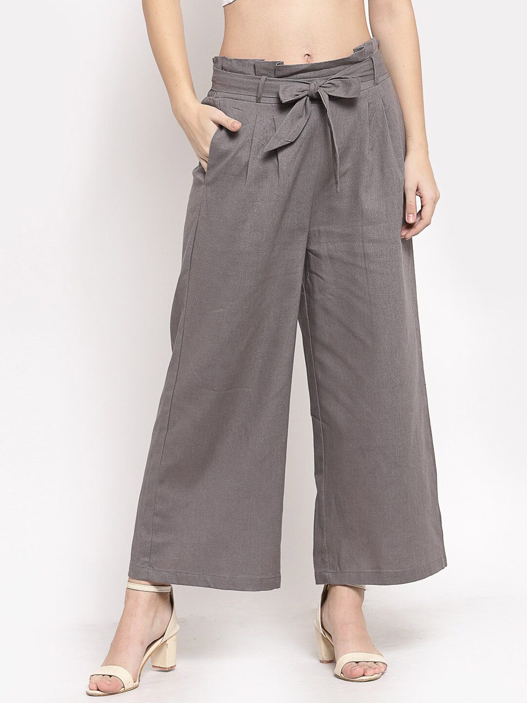 

Mafadeny Women Grey Cotton Palazzos