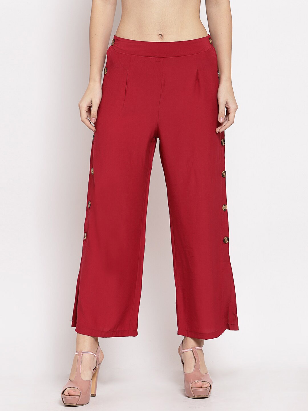 

Mafadeny Women Maroon Knitted Cotton Palazzos