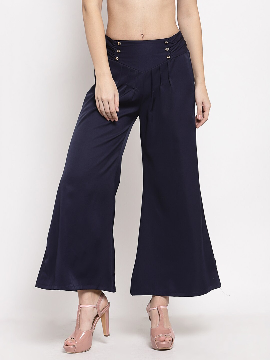 

Mafadeny Women Navy Blue Flared Knitted Palazzos