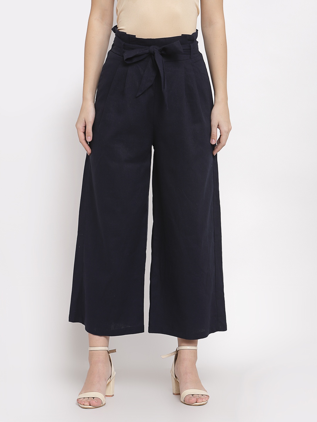 

Mafadeny Women Navy Blue Knitted Palazzos