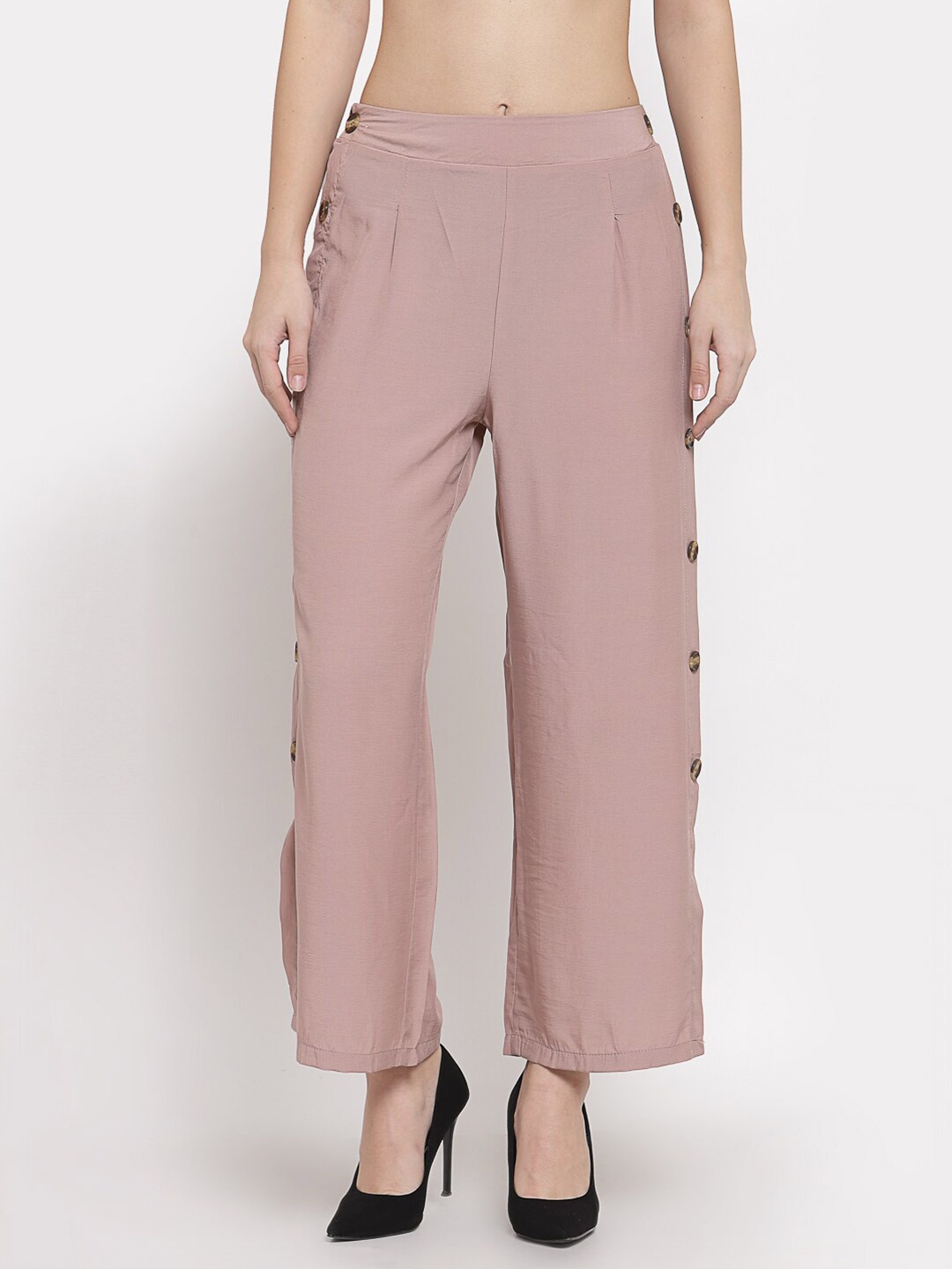 

Mafadeny Women Pink Flared Knitted Palazzos