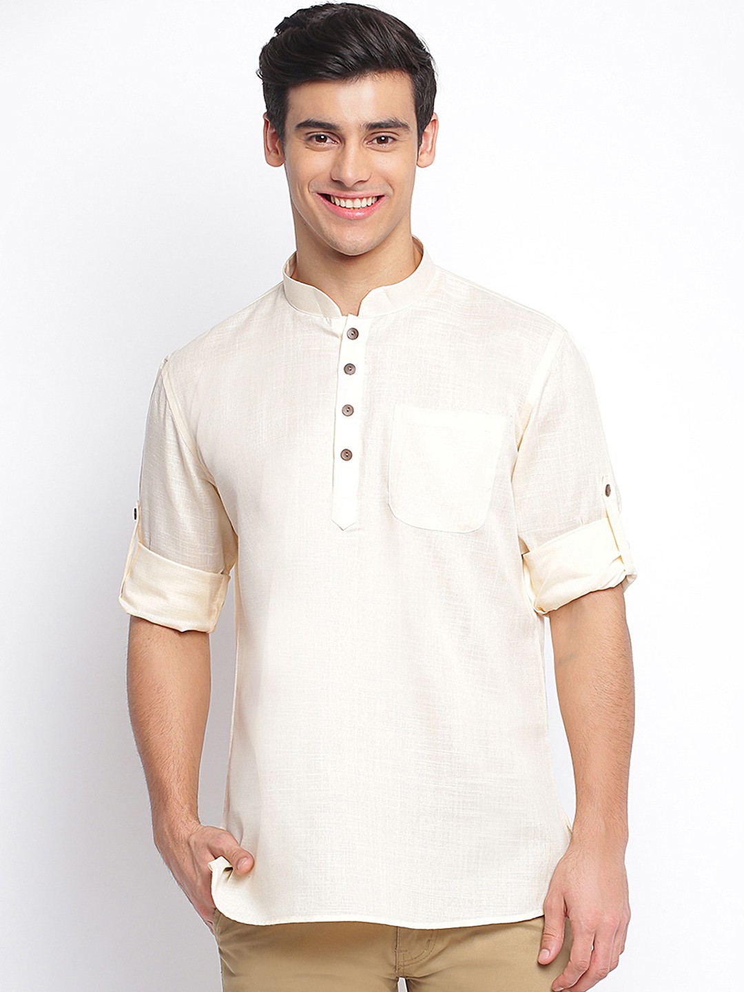 

Sanwara Men Beige Cotton Short Kurta