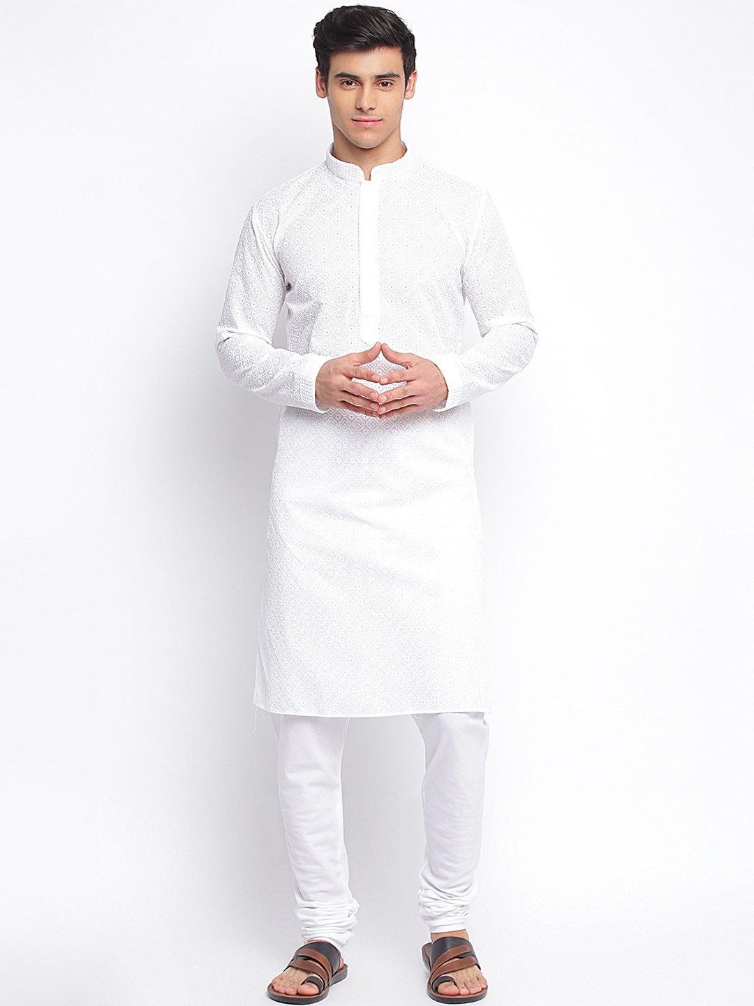 

Sanwara Men White Chikankari Pastels Kurta