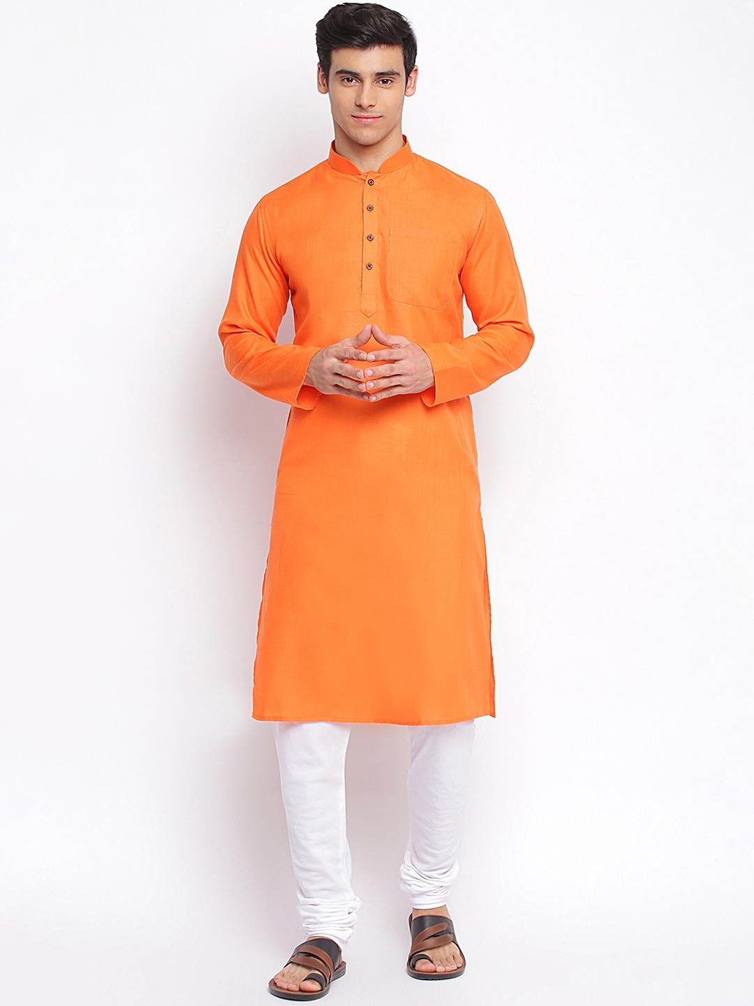 

Sanwara Men Orange Solid Straight Kurta