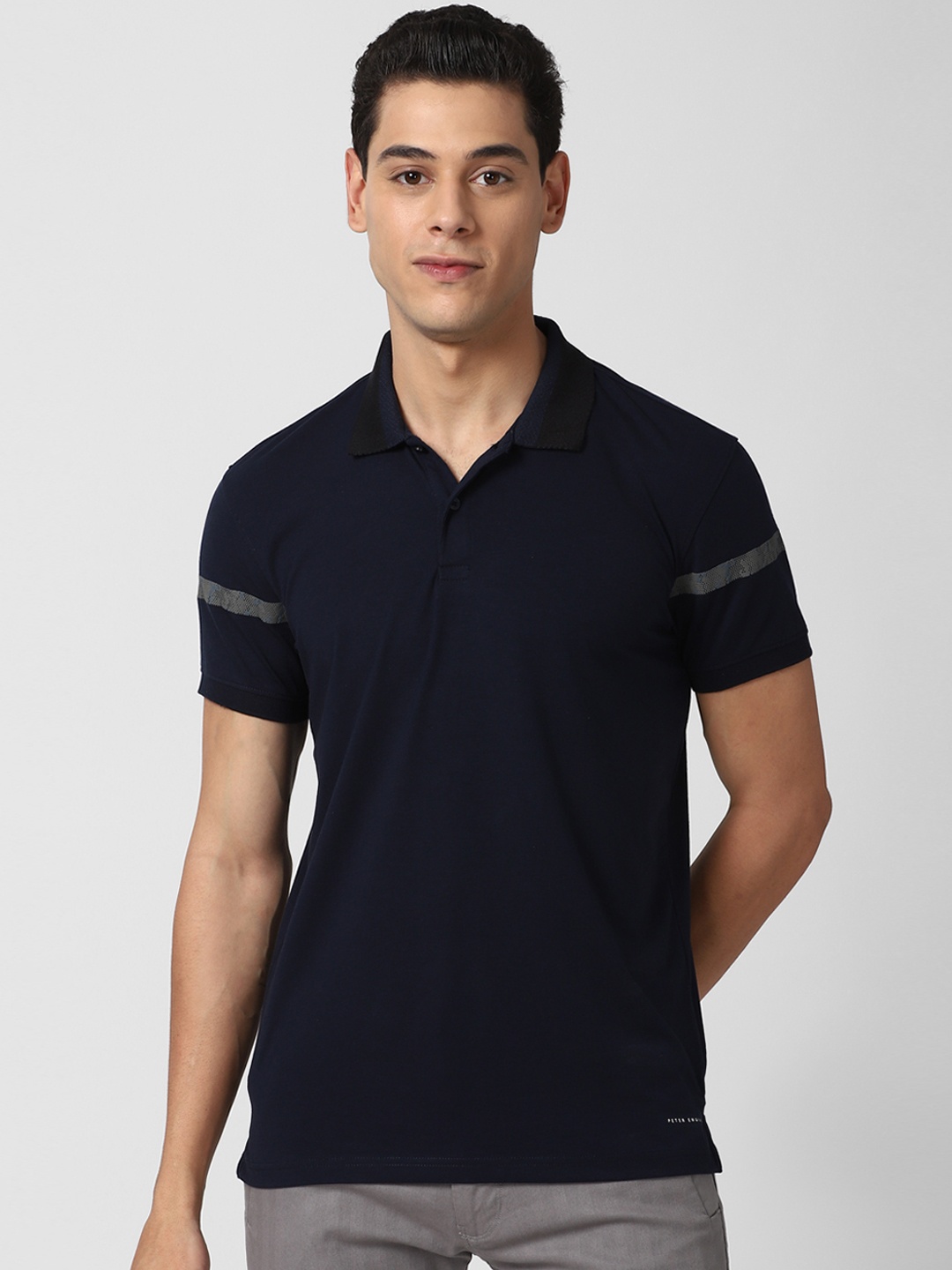 

Peter England Casuals Men Navy Blue Polo Collar Slim Fit T-shirt