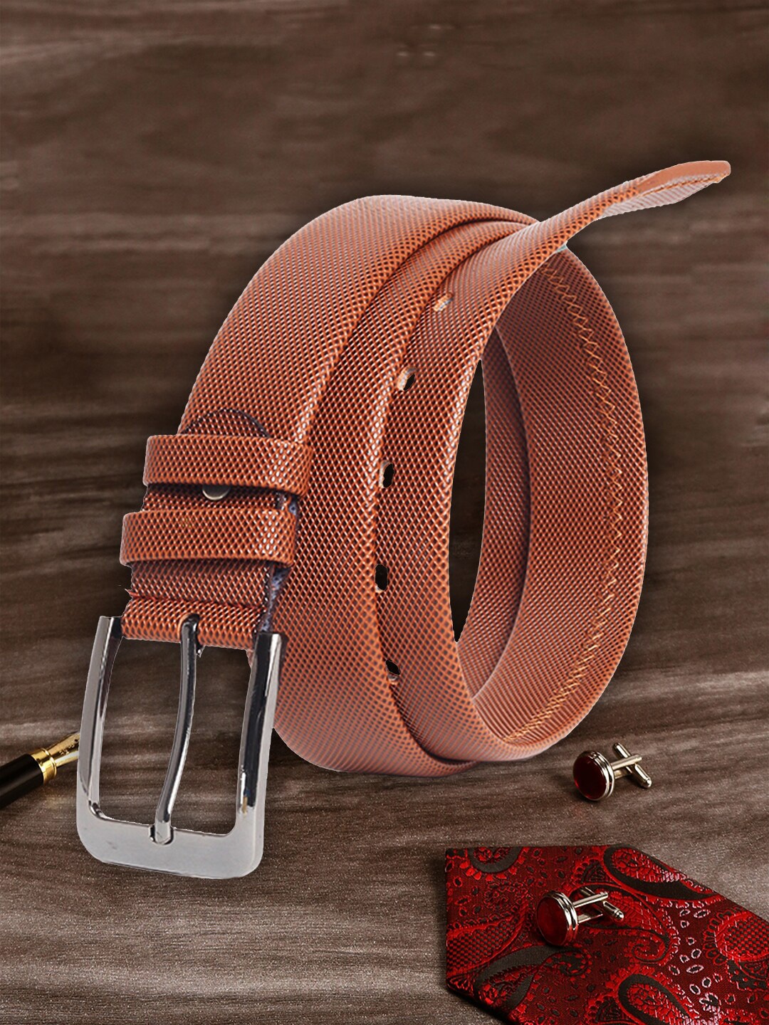 

MUTAQINOTI Men Tan Textured PU Belt