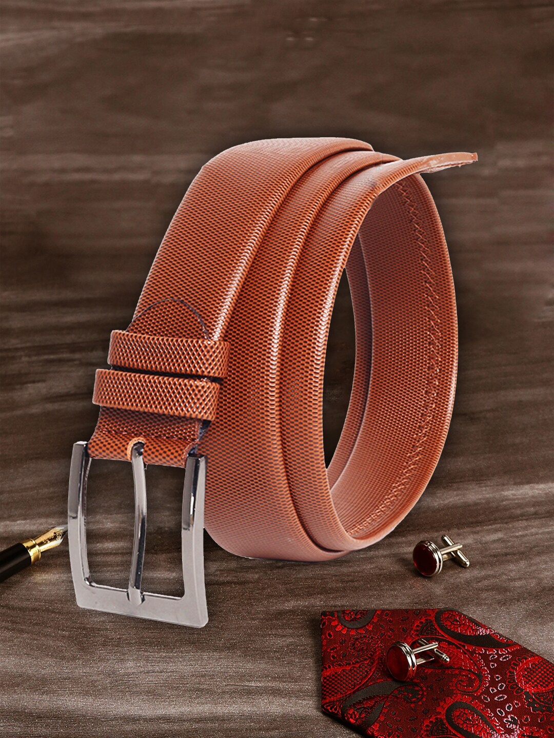 

MUTAQINOTI Men Tan Textured PU Belt