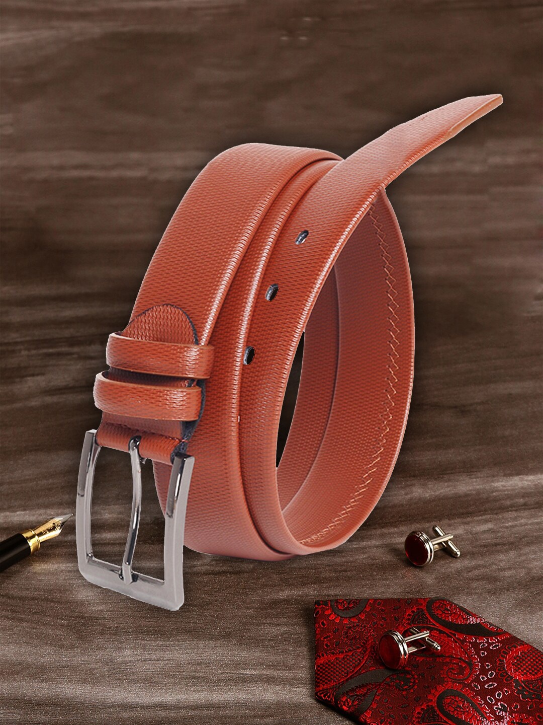 

MUTAQINOTI Men Tan Textured PU Belt