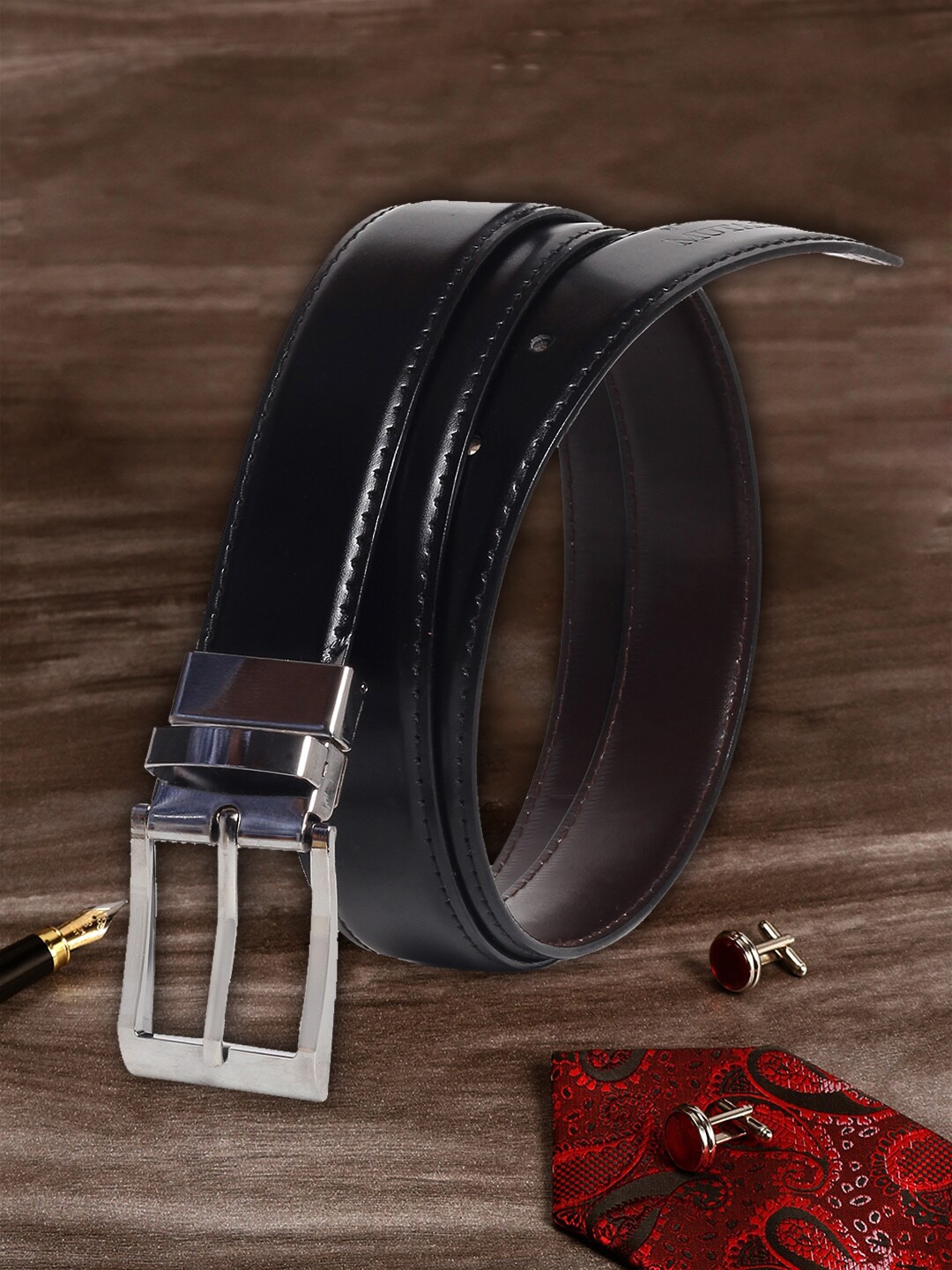 

MUTAQINOTI Men Black PU Formal Belt