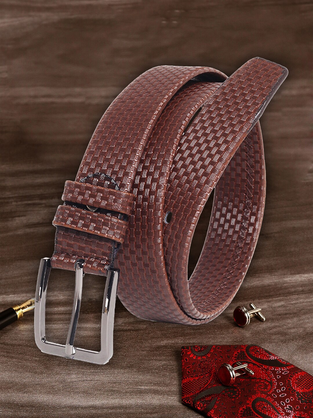 

MUTAQINOTI Men Brown Textured PU Belt