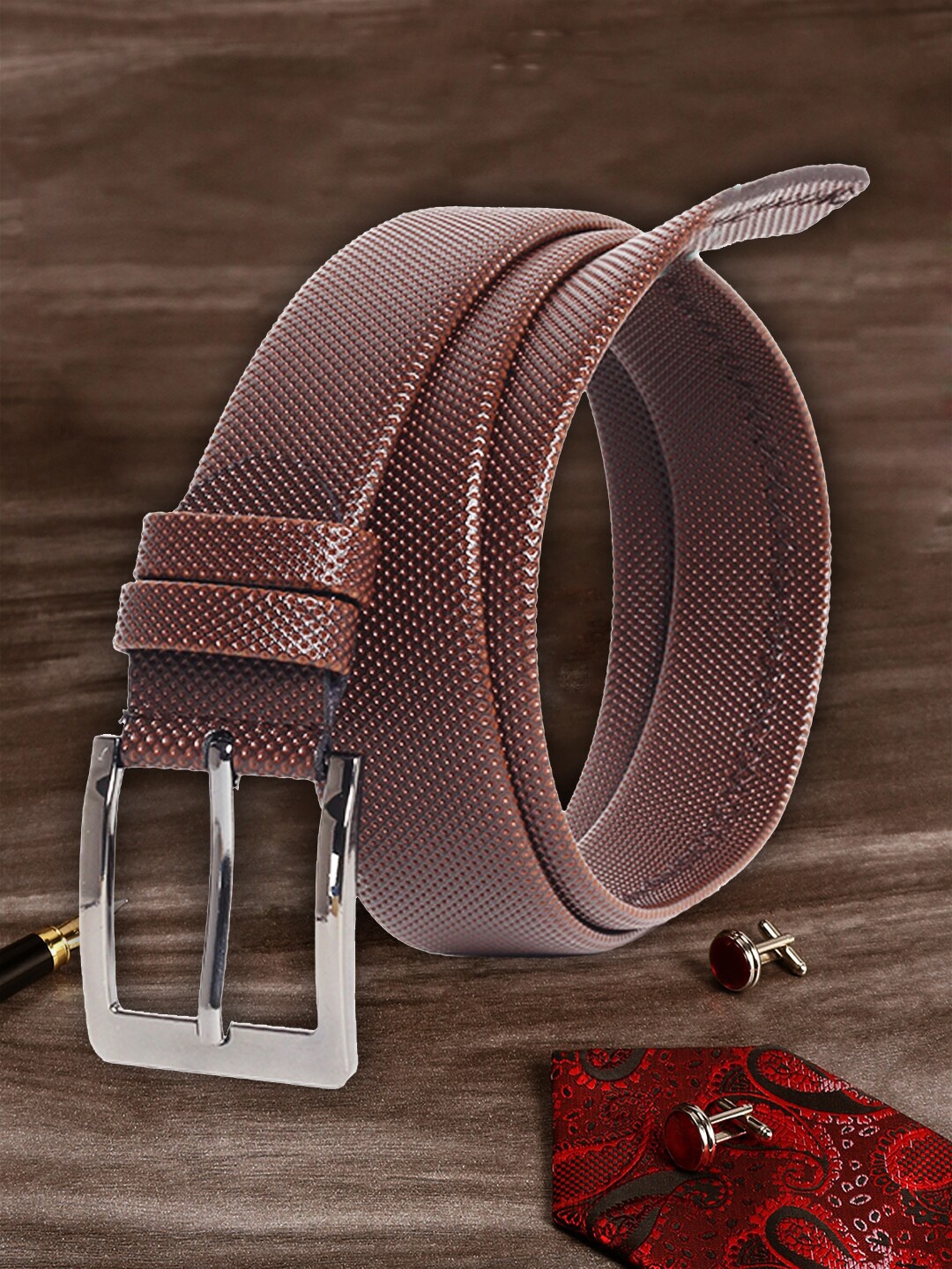 

MUTAQINOTI Men Brown Textured PU Belt