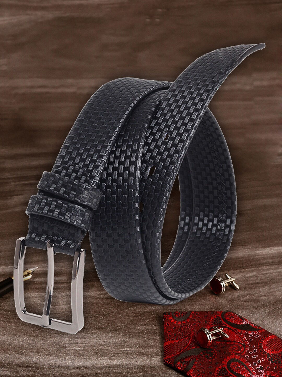 

MUTAQINOTI Men Black Textured PU Belt