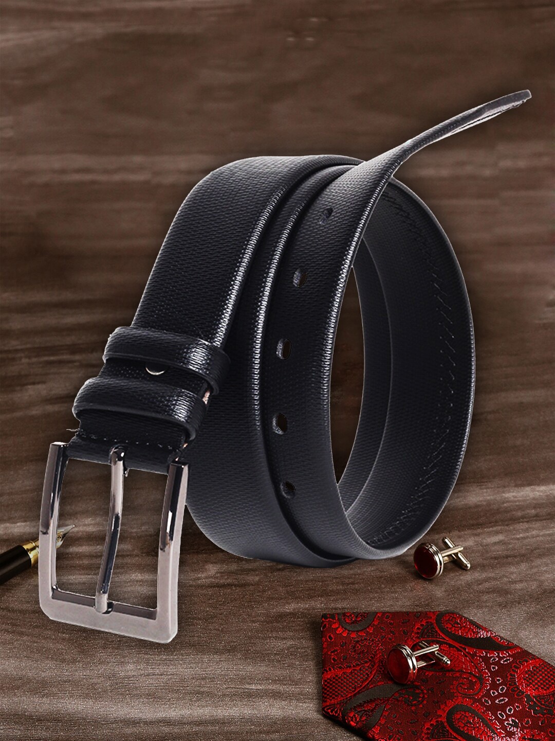 

MUTAQINOTI Men Black Textured PU Belt