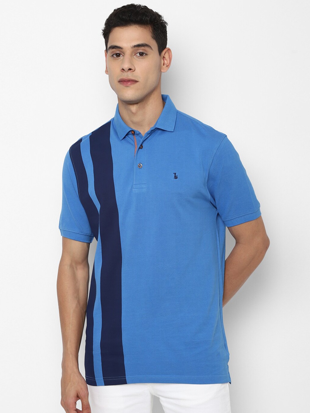 

SIMON CARTER LONDON Men Blue Striped Polo Collar Slim Fit T-shirt