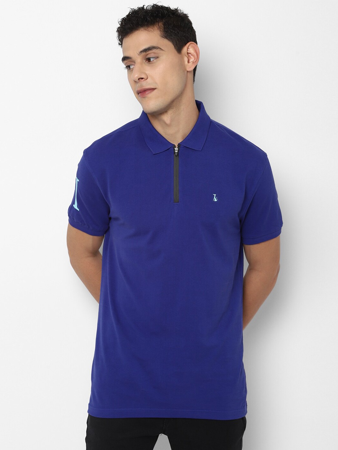

SIMON CARTER LONDON Men Blue Polo Collar Slim Fit T-shirt