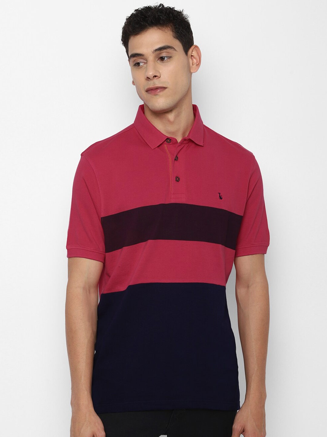 

SIMON CARTER LONDON Men Maroon & Navy Blue Colourblocked Polo Collar Slim Fit T-shirt