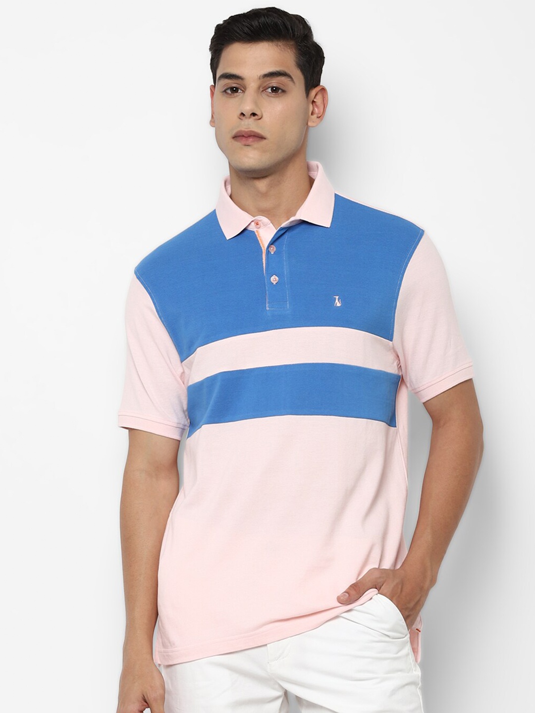 

SIMON CARTER LONDON Men Pink & Blue Colourblocked Polo Collar Slim Fit T-shirt