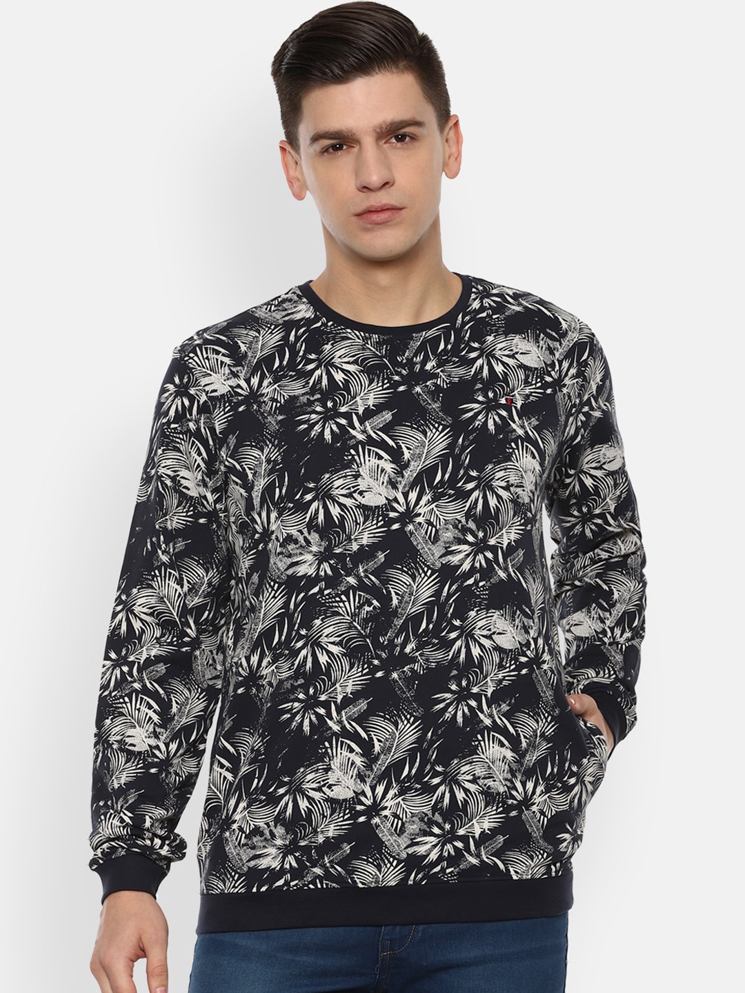 

Louis Philippe Jeans Men Navy Blue Printed Cotton Sweatshirt